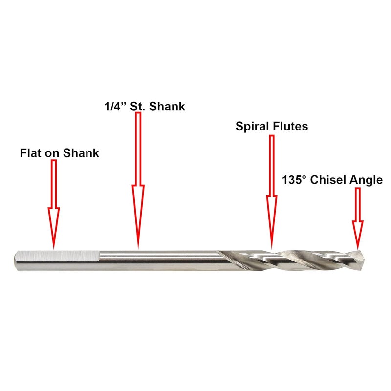ENGTOOL MaxTool 2PCs Diameter 1/4" Overall Length 3-3/4" HSS Pilot Drill Bits with Flat on Shank for Cutting Metal, Wood, Plastic; BA02W16R14P2 - Image 3